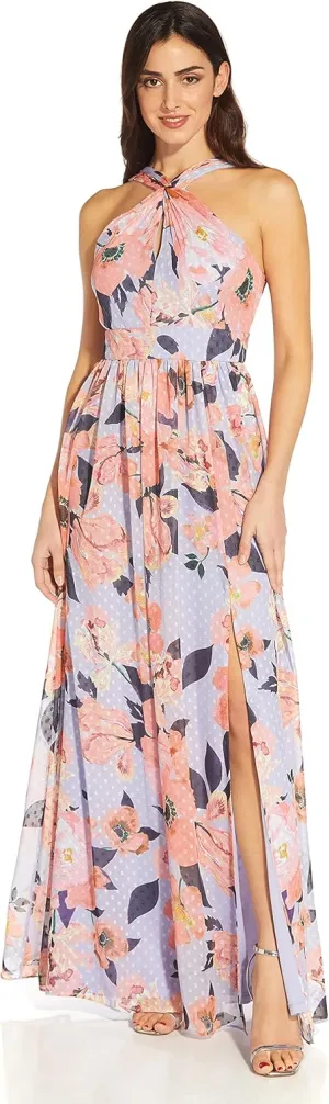 Adrianna Papell Women's Printed Chiffon Halter Gown