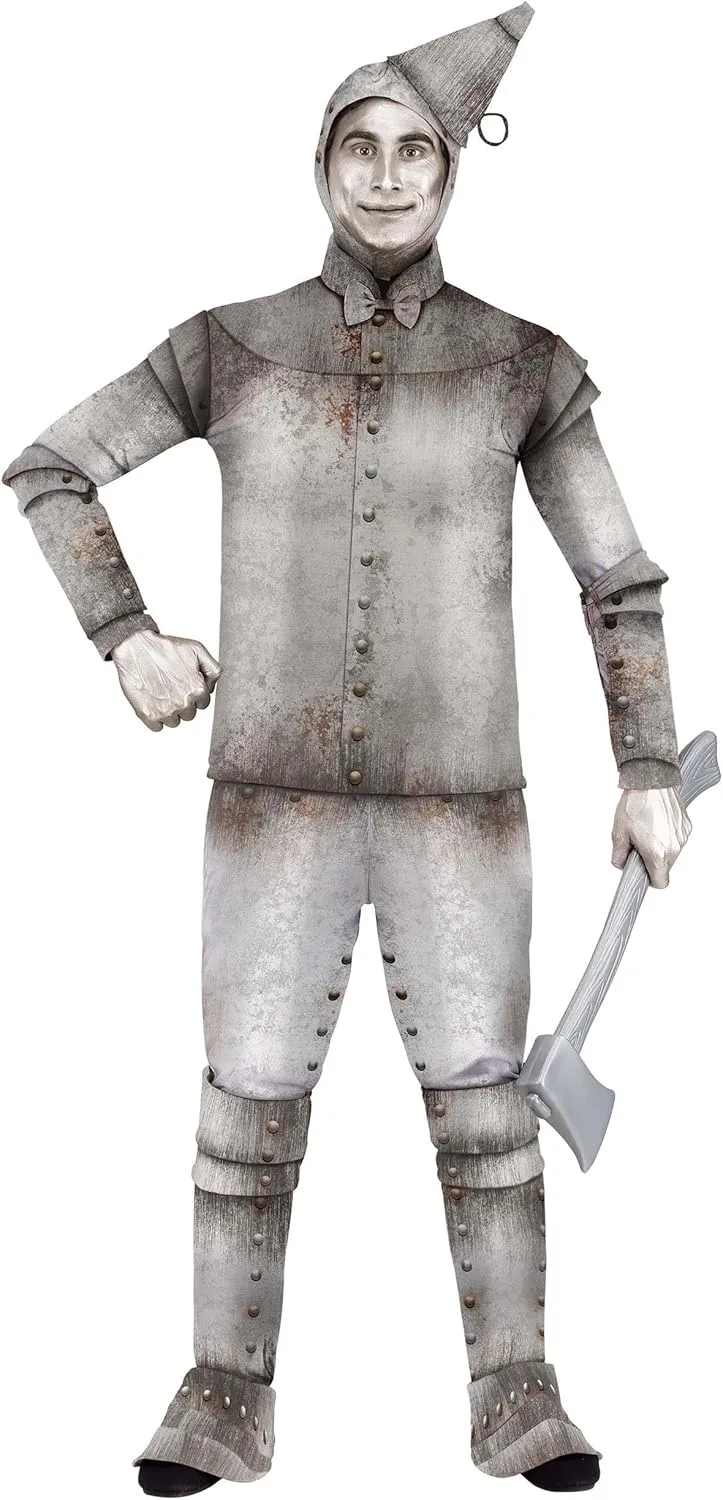 Adult Silver Tin Man Halloween Costume Shirt, Pants, Gloves, Boot Covers, Hood