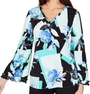 Alfani Womens Floral Bell Sleeve Blouse