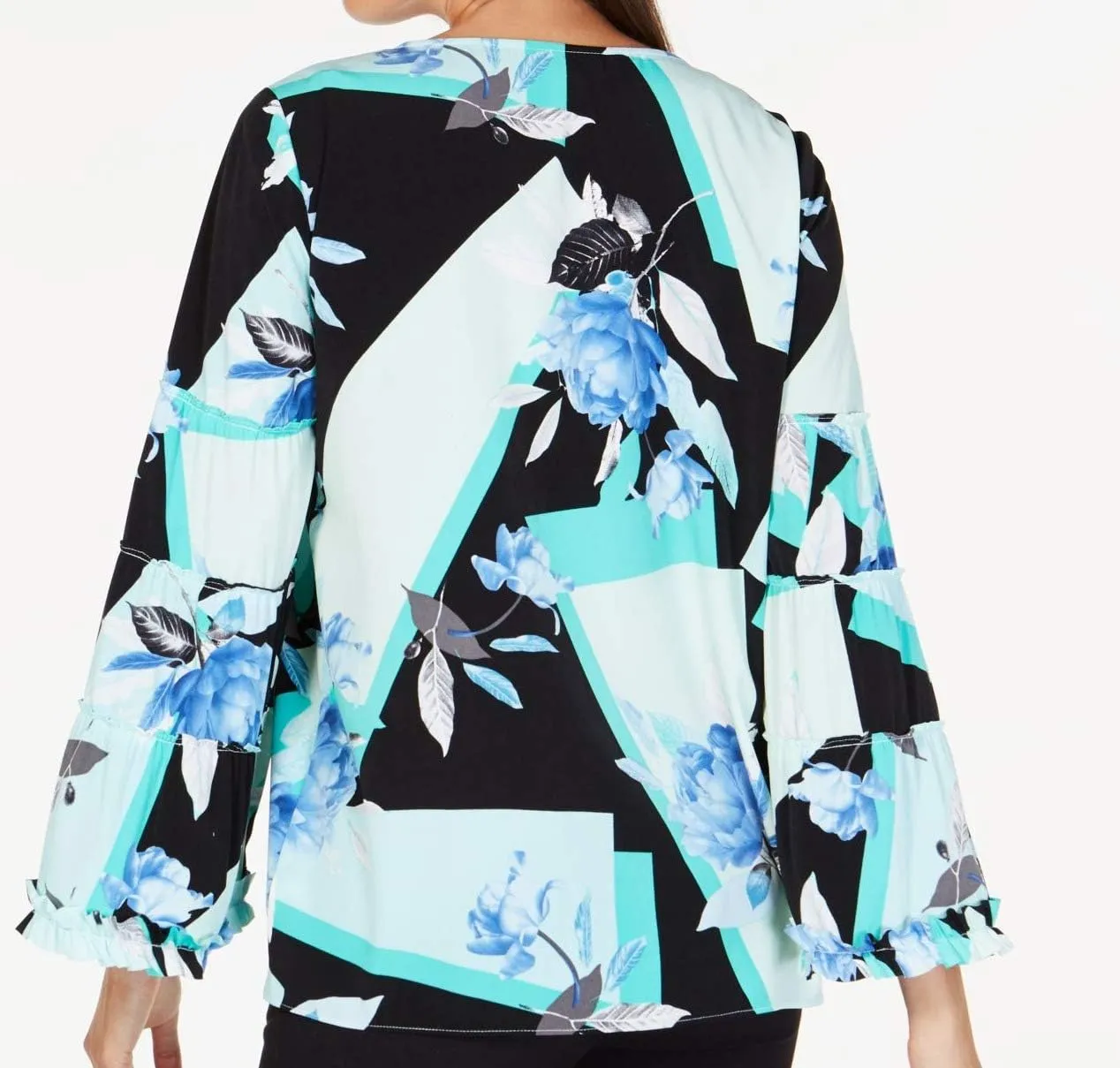Alfani Womens Floral Bell Sleeve Blouse