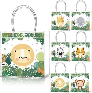 Aliceset 24 Pcs Safari Gift Bags with Handle Clear PVC Wild Animals Candy Treat Goodies Tote Bags for Summer Jungle Birthday Party Baby Shower Favor Supplies