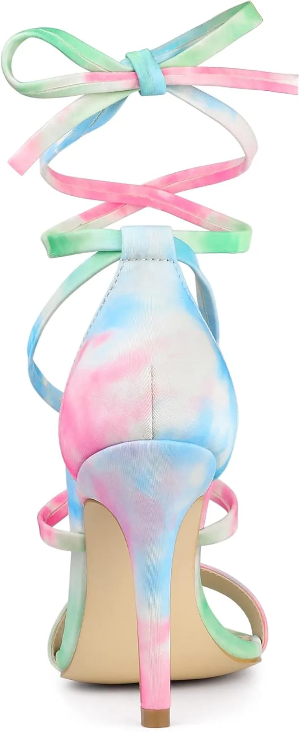 Allegra K Women's Tie Dye Lace Up Stiletto Heel Sandals