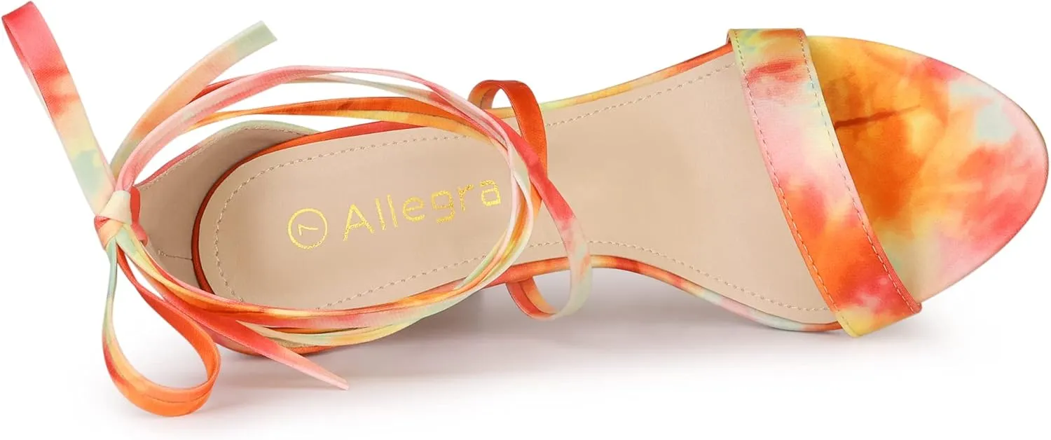 Allegra K Women's Tie Dye Lace Up Stiletto Heel Sandals