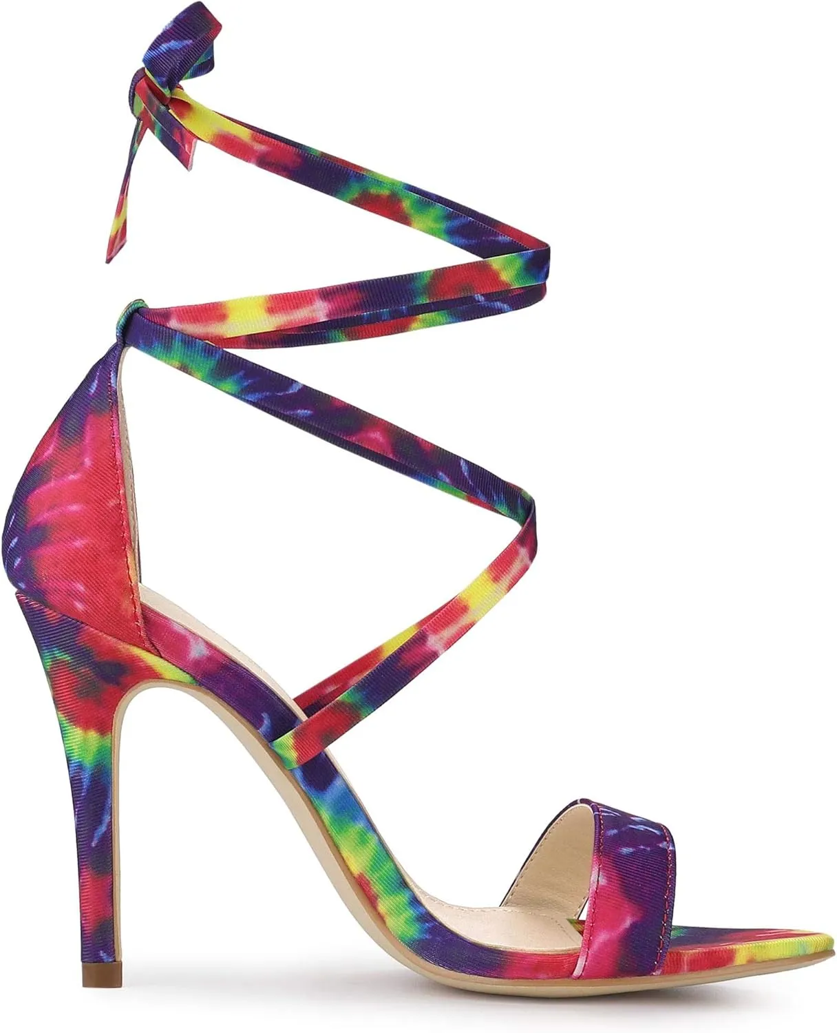 Allegra K Women's Tie Dye Lace Up Stiletto Heel Sandals