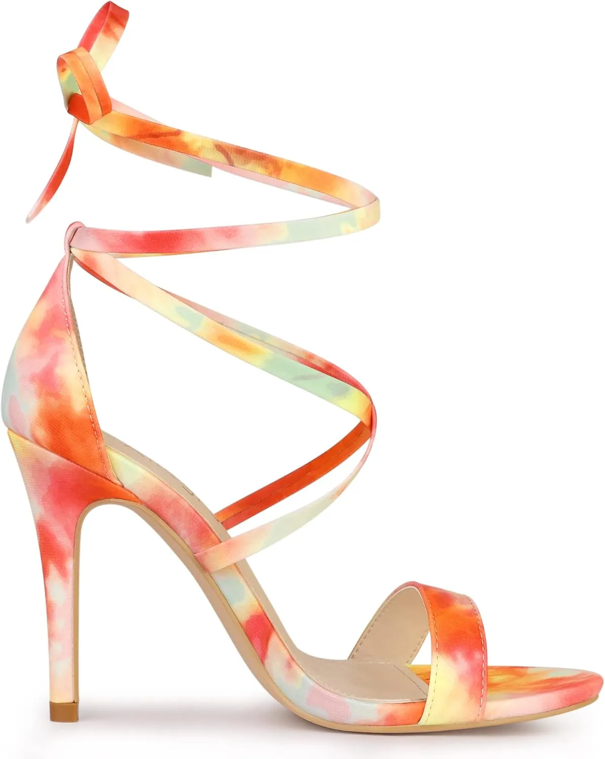 Allegra K Women's Tie Dye Lace Up Stiletto Heel Sandals