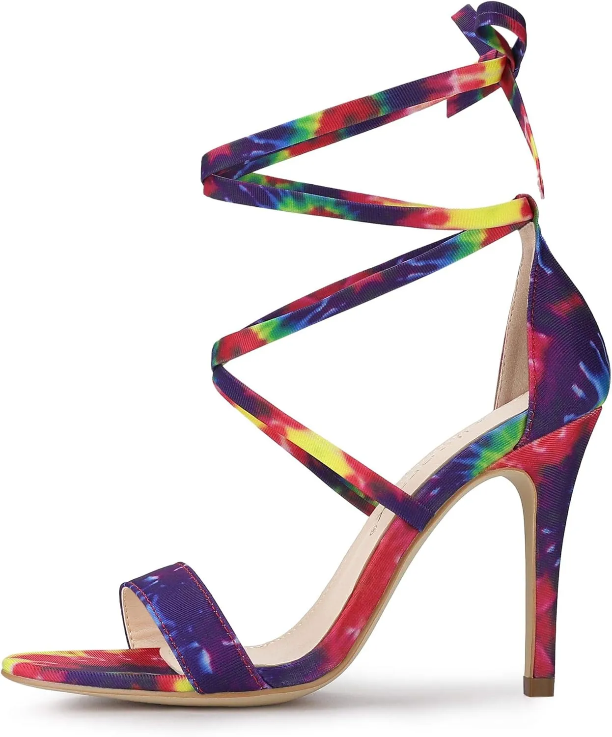 Allegra K Women's Tie Dye Lace Up Stiletto Heel Sandals