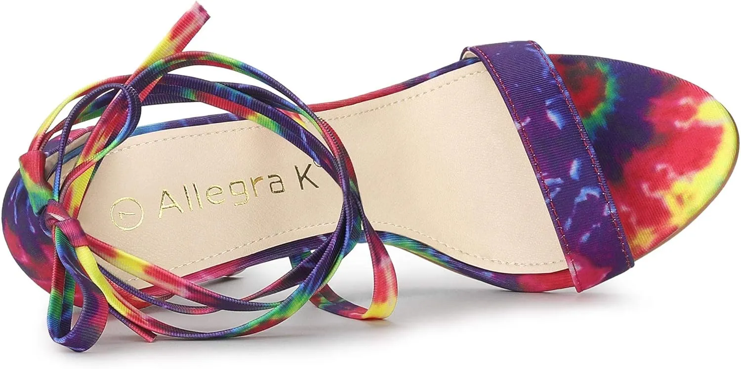 Allegra K Women's Tie Dye Lace Up Stiletto Heel Sandals