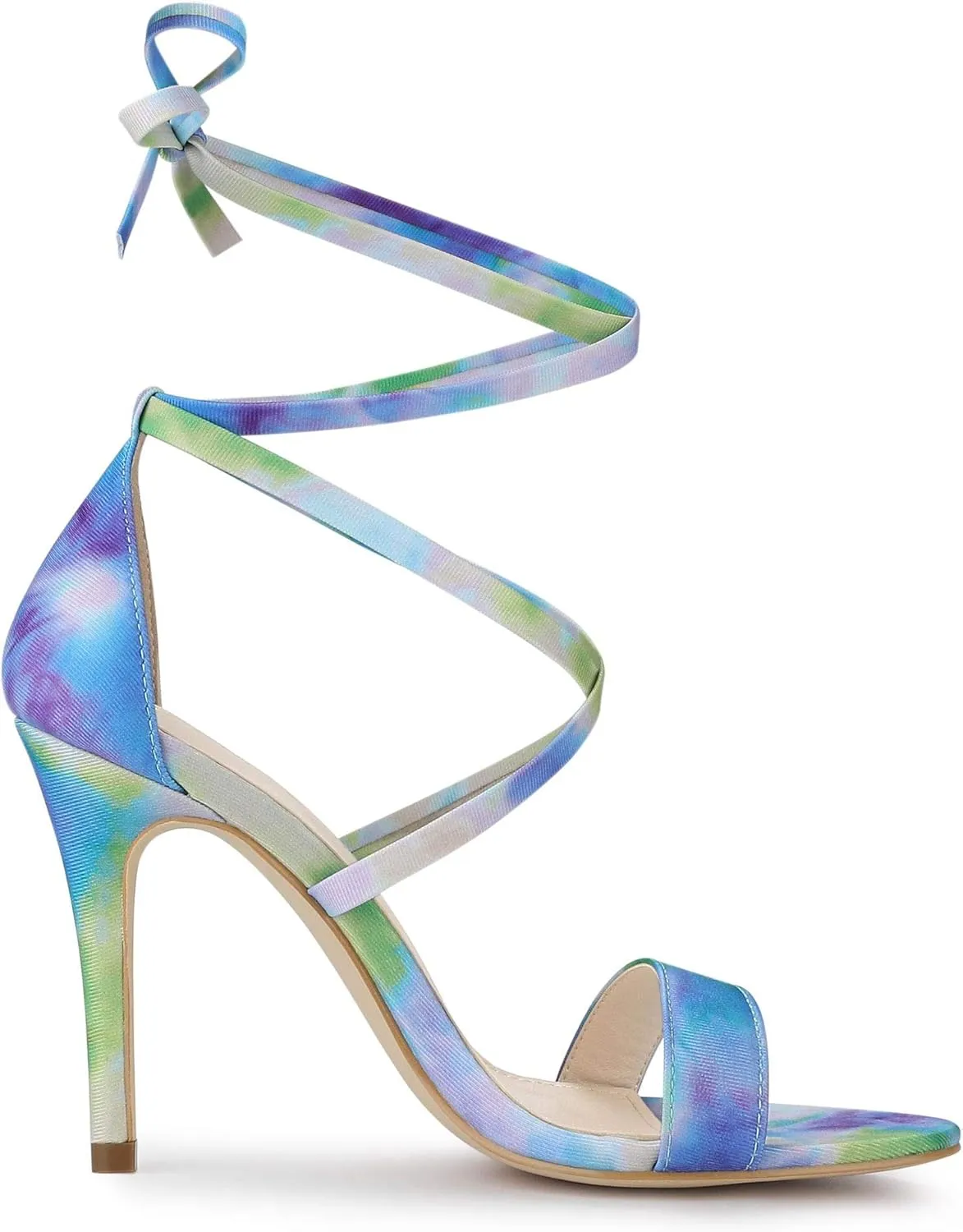 Allegra K Women's Tie Dye Lace Up Stiletto Heel Sandals