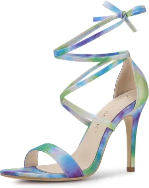 Allegra K Women's Tie Dye Lace Up Stiletto Heel Sandals
