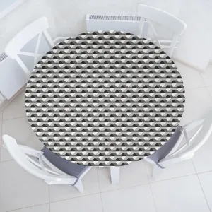 Ambesonne Geometric Fitted Round Tablecloth, Concrete Geometric Patterns with Odd Minimalist Linked Shapes Image Print, All Around Elastic Fabric Table Cover, 40"- 44" Diameter, Grey Black White