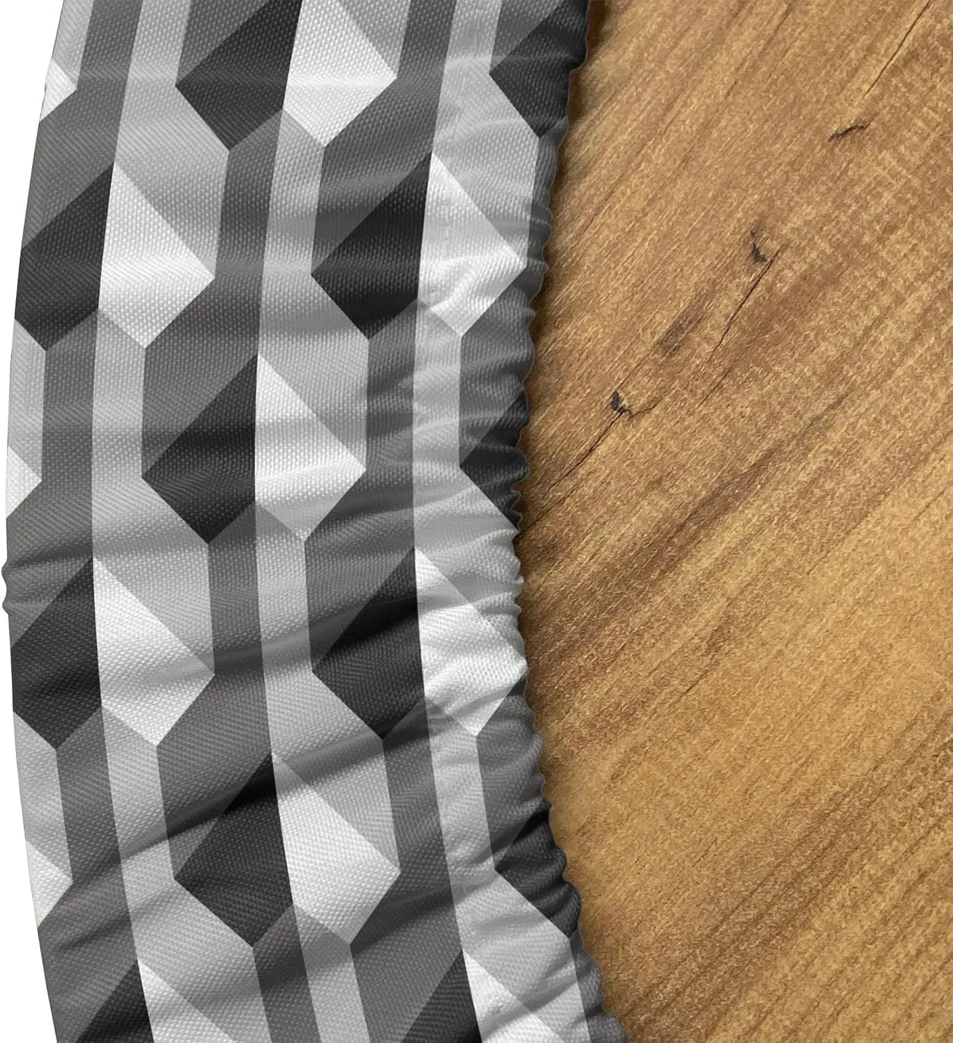 Ambesonne Geometric Fitted Round Tablecloth, Concrete Geometric Patterns with Odd Minimalist Linked Shapes Image Print, All Around Elastic Fabric Table Cover, 40"- 44" Diameter, Grey Black White