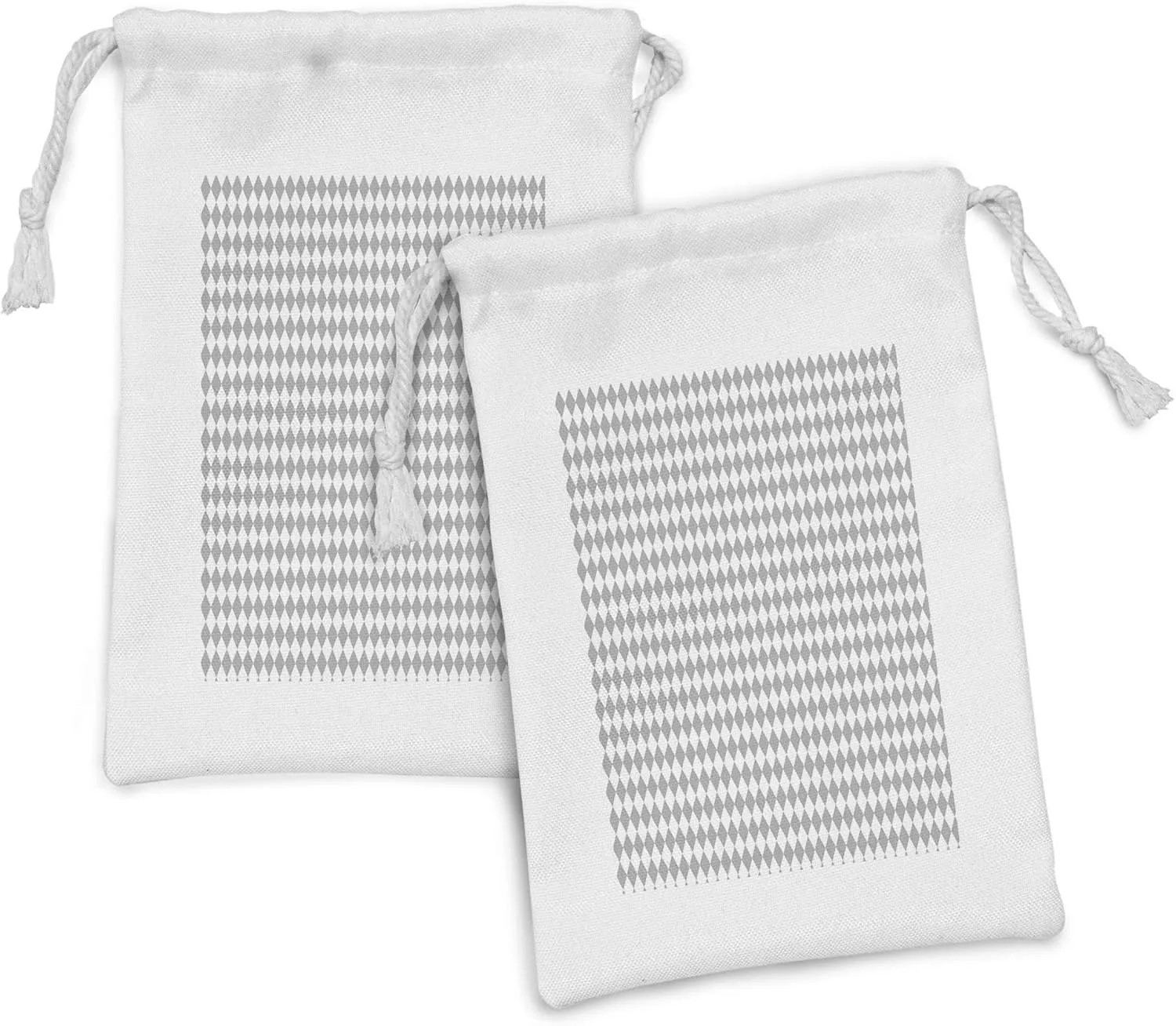 Ambesonne Grey Geometric Fabric Pouch Set of 2, Harlequin Style Pattern with Diamonds Elongated Square Shapes Print, Small Drawstring Bag for Toiletries Masks and Favors, 9" x 6", Pale Grey and White