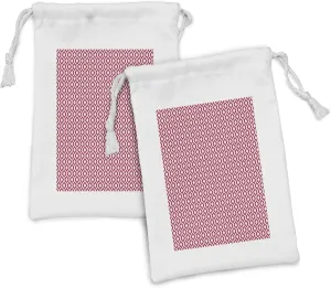 Ambesonne Ikat Fabric Pouch Set of 2, Geometric Illustration Curved Lines Oval Shapes Traditional South East Motifs, Small Drawstring Bag for Toiletries Masks and Favors, 9" x 6", Maroon White