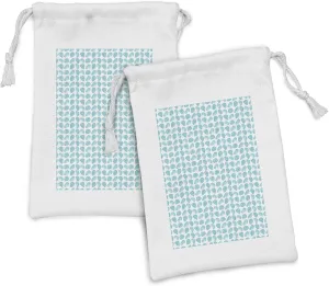 Ambesonne Shells Fabric Pouch Set of 2, Geometric Pattern of Seashell Sea Stone Scallop Sunray Venus and Cockle, Small Drawstring Bag for Toiletries Masks and Favors, 9" x 6", Blue and White