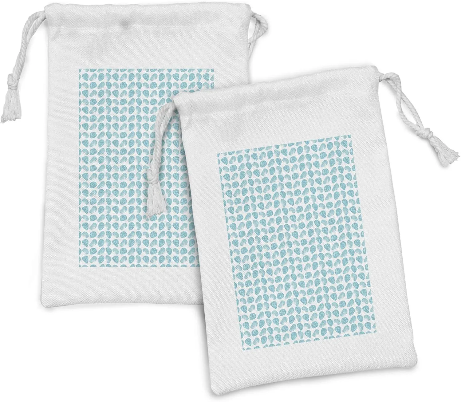 Ambesonne Shells Fabric Pouch Set of 2, Geometric Pattern of Seashell Sea Stone Scallop Sunray Venus and Cockle, Small Drawstring Bag for Toiletries Masks and Favors, 9" x 6", Blue and White