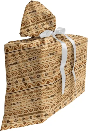 Ambesonne Zambia Gift Bag, Hieroglyph Style Geometric Abstract Motif, Fabric Party Favor Pouch with 3 Ribbons, 27, Sand Brown Caramel