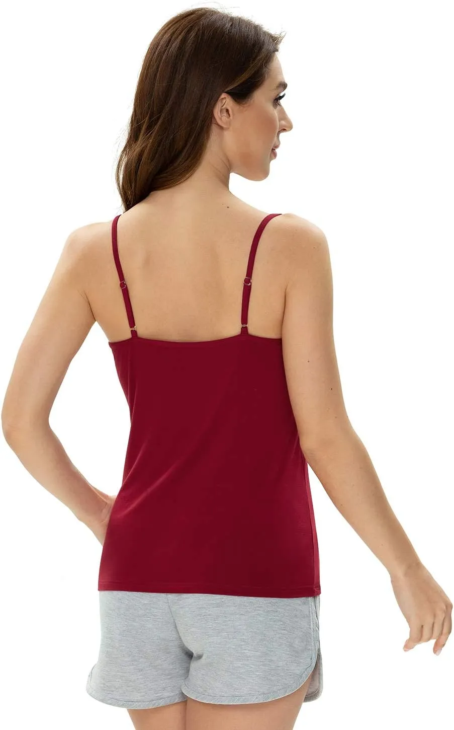 AMVELOP v Neck Women Camisole Adjustable Spaghetti Strap cami lace Trim Tank Tops 4 Pack
