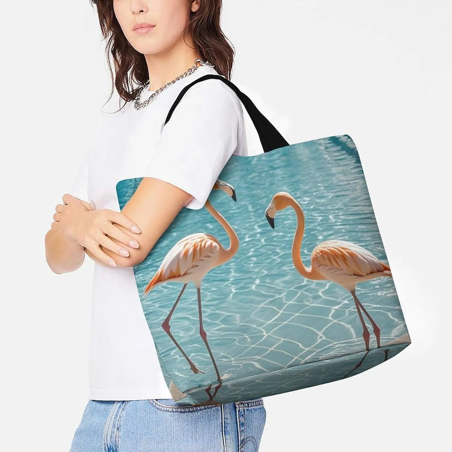 Angel with Blue Wings Tote Bags, Reusable Grocery Bags, Large Shopping Bag, Shoulder Bag for Women