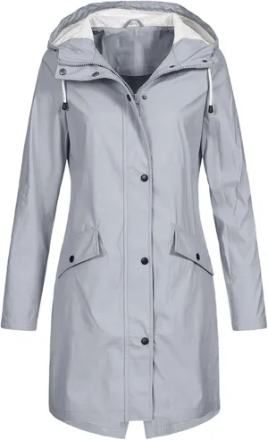 Aniywn Long Rain Jacket Women Lightweight Rain Coat Hooded Active Outdoor Jackets Zipper Waterproof Windbreaker Coat Women