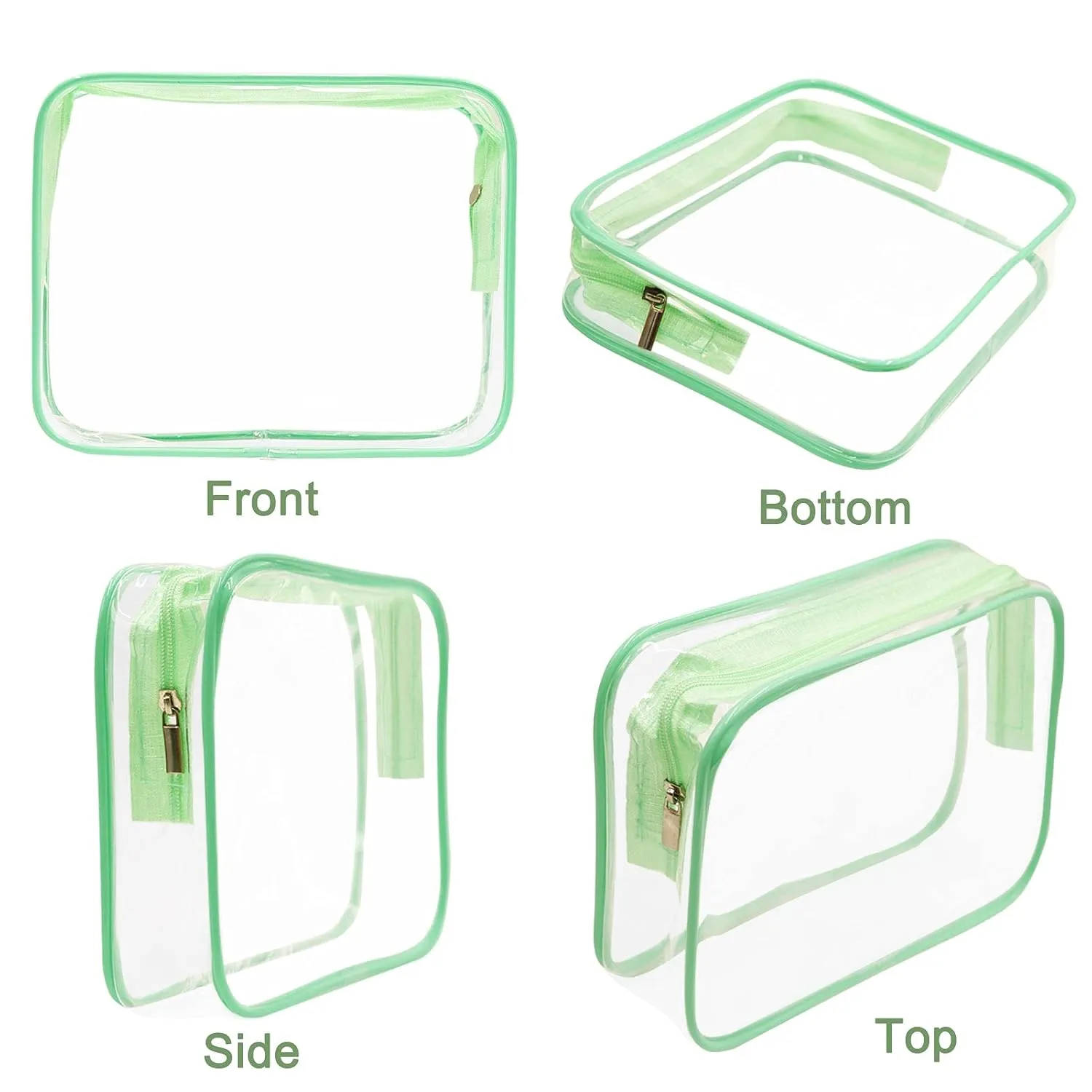 APREUTY Clear Makeup Bags, TSA Approved 6 Pcs Cosmetic Makeup Bags Set Clear PVC with Zipper Handle Portable Travel Luggage Pouch Airport Airline Vacation Organization (Green)