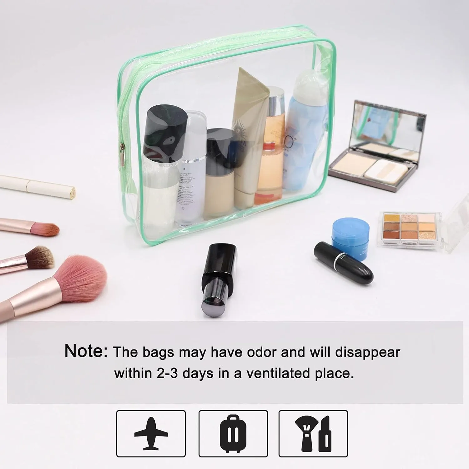 APREUTY Clear Makeup Bags, TSA Approved 6 Pcs Cosmetic Makeup Bags Set Clear PVC with Zipper Handle Portable Travel Luggage Pouch Airport Airline Vacation Organization (Green)