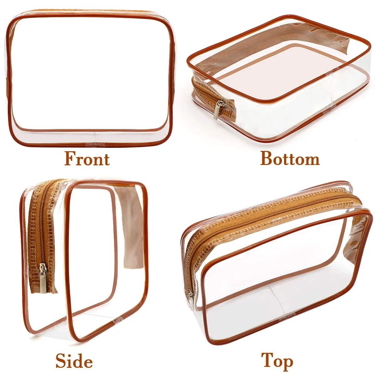 APREUTY Clear Makeup Bags, TSA Approved 6Pcs Cosmetic Makeup Bags Set Clear PVC w/Zipper Handle Portable Travel Luggage Pouch Airport Airline Bags Bathroom (Coffee)