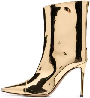 Arqa Women's Metallic Leather Boots, Pointed Toe Stiletto Heel Ankle Boot Wide Calf Fall Fashion Booties