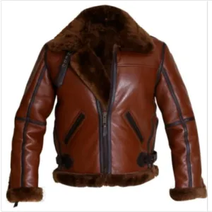 B3 Brown Leather Brown Fur Aviator Jacket