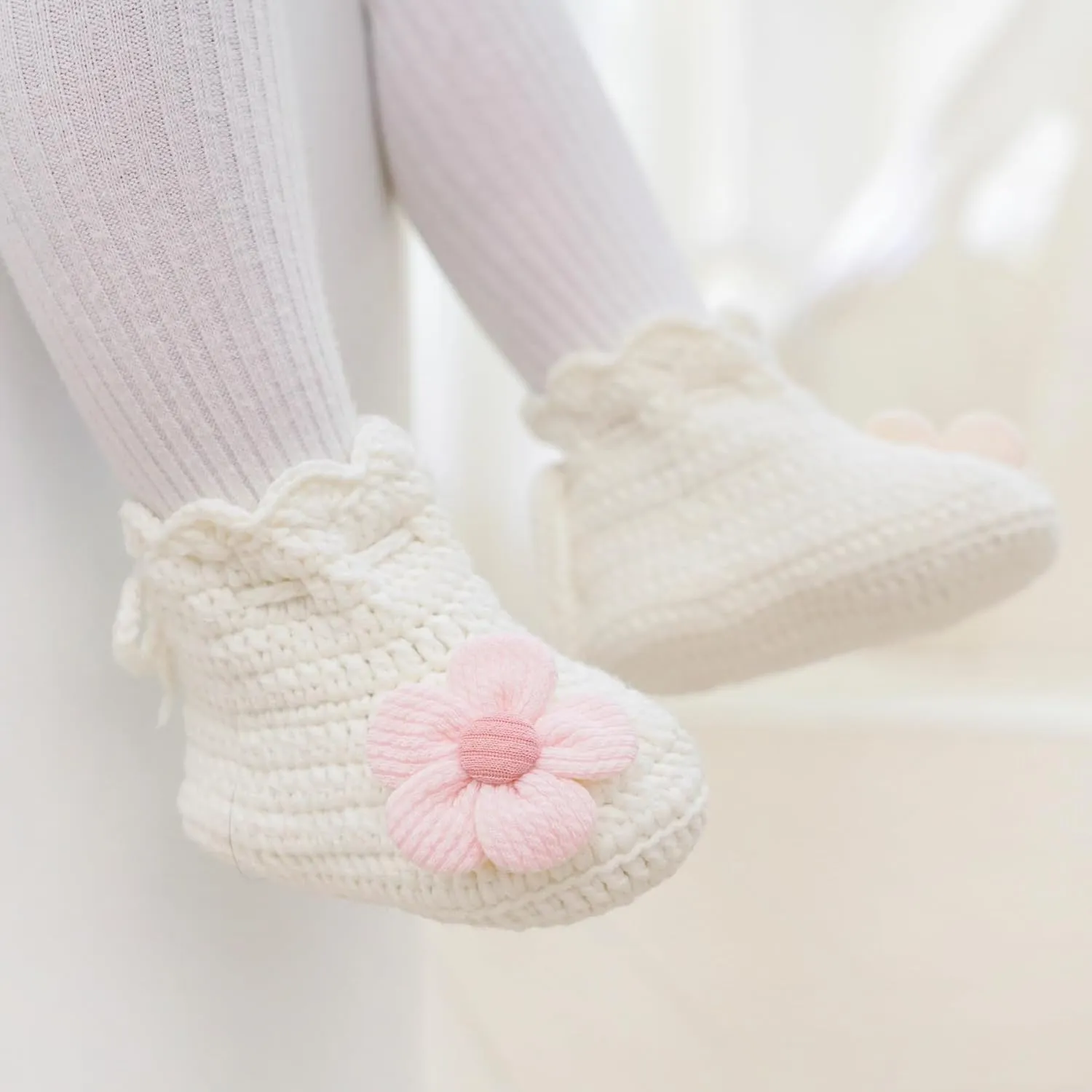 Baby Booties Newborn Walking Shoes Infant Hand Crochet Knit Cotton Sock Booties Soft Cozy Socks Slippers Indoor House Shoes for Baby Girl