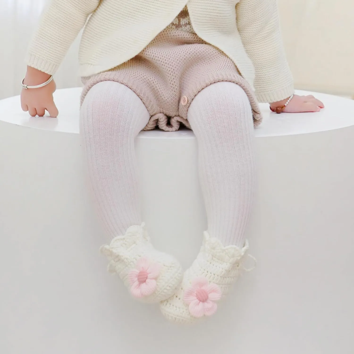 Baby Booties Newborn Walking Shoes Infant Hand Crochet Knit Cotton Sock Booties Soft Cozy Socks Slippers Indoor House Shoes for Baby Girl
