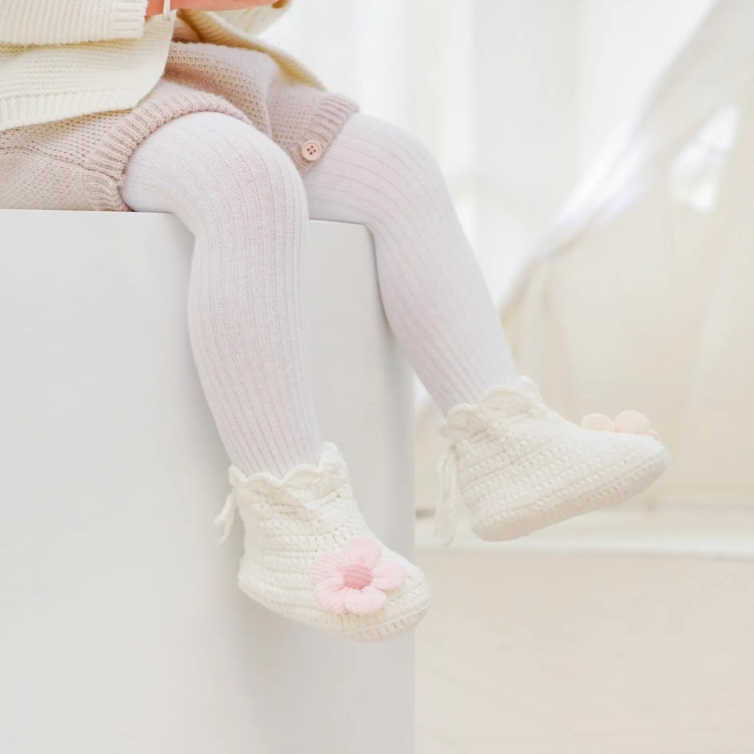 Baby Booties Newborn Walking Shoes Infant Hand Crochet Knit Cotton Sock Booties Soft Cozy Socks Slippers Indoor House Shoes for Baby Girl