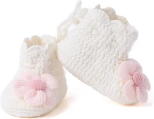 Baby Booties Newborn Walking Shoes Infant Hand Crochet Knit Cotton Sock Booties Soft Cozy Socks Slippers Indoor House Shoes for Baby Girl