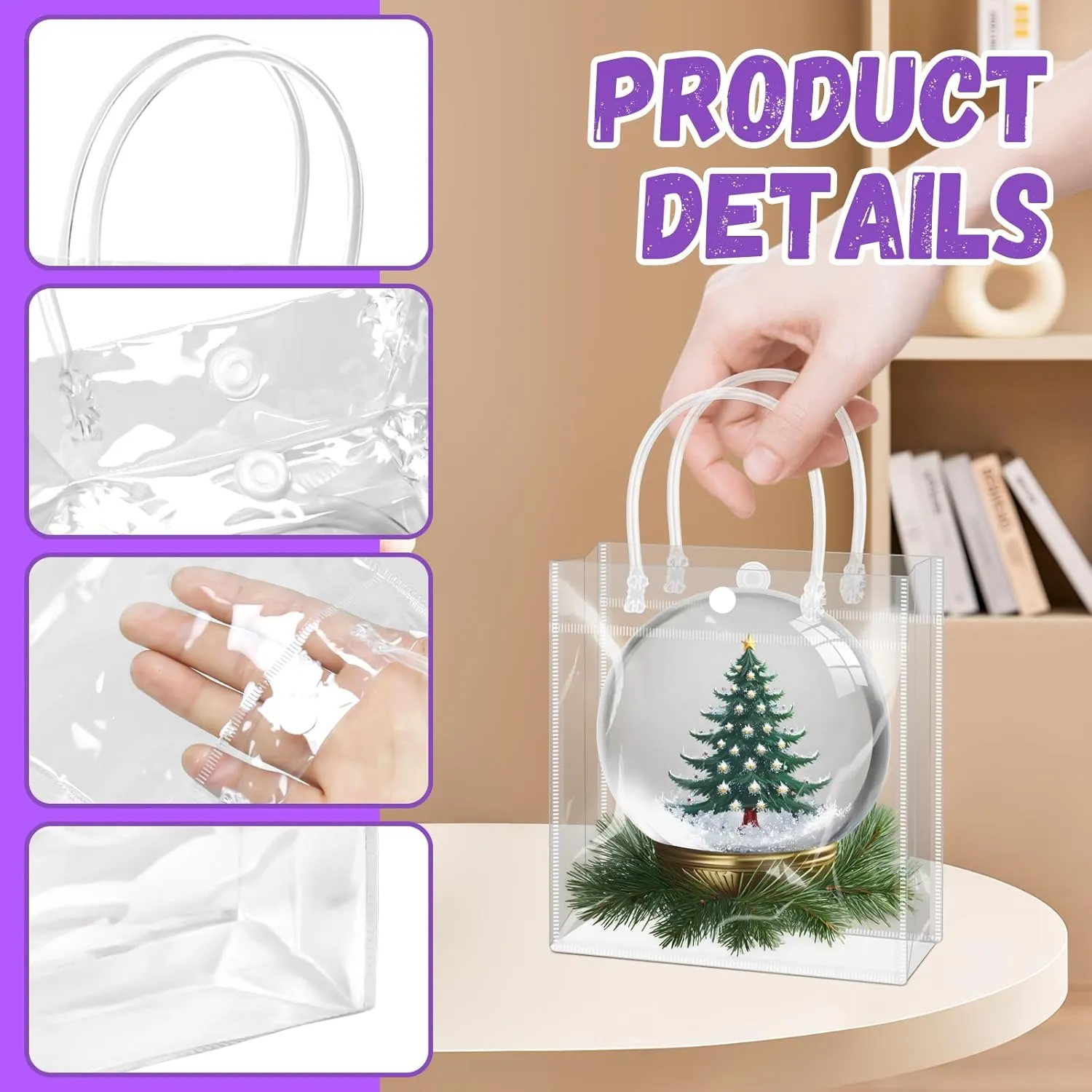 BadenBach 48PCS Small Clear Gift Bags with Handle,5.1" x 5.9" x 2.8",Mini Plastic Gift Bags Reusable Clear Goodie Bags Transparent Gift Wrap Bags for Party Favor Wedding Baby Shower Mother's Day