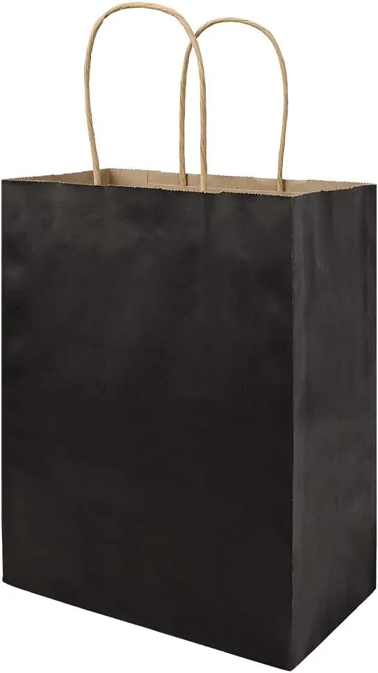 bagmad 100 Pack Multicolour Medium Gift Bags with Handles Bulk, 8x4.75x10 Inch White/Black/Green/Blue/Red Each 20pcs Kraft Birthday Party Favors Grocery Retail Shopping Craft Paper Bags (Multi Colored)