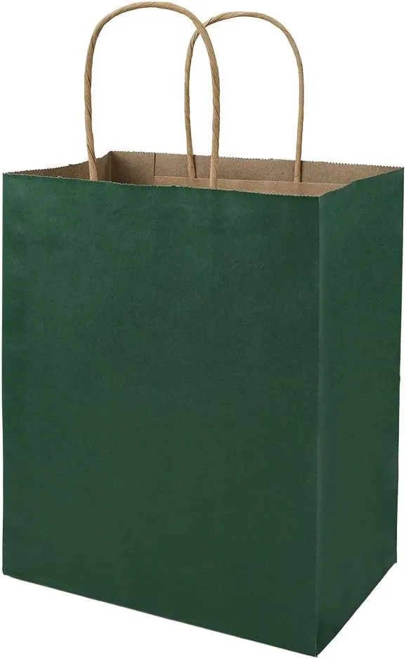 bagmad 100 Pack Multicolour Medium Gift Bags with Handles Bulk, 8x4.75x10 Inch White/Black/Green/Blue/Red Each 20pcs Kraft Birthday Party Favors Grocery Retail Shopping Craft Paper Bags (Multi Colored)