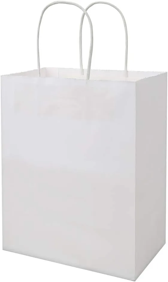 bagmad 100 Pack Multicolour Medium Gift Bags with Handles Bulk, 8x4.75x10 Inch White/Black/Green/Blue/Red Each 20pcs Kraft Birthday Party Favors Grocery Retail Shopping Craft Paper Bags (Multi Colored)
