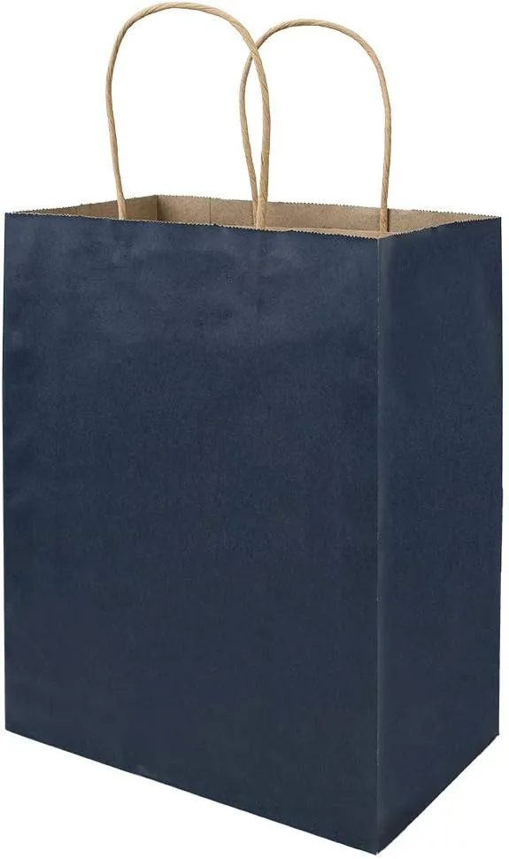 bagmad 100 Pack Multicolour Medium Gift Bags with Handles Bulk, 8x4.75x10 Inch White/Black/Green/Blue/Red Each 20pcs Kraft Birthday Party Favors Grocery Retail Shopping Craft Paper Bags (Multi Colored)