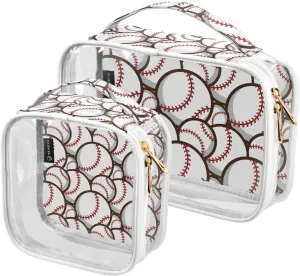 Baseball Soccer 2 Pieces Clear Makeup Cosmetic Toiletry Bags for Women Men PVC Waterproof Portable Travel Storage Carry Pouch with Gold Zippers Travel Organizer for Organizing Traveling Bathroom