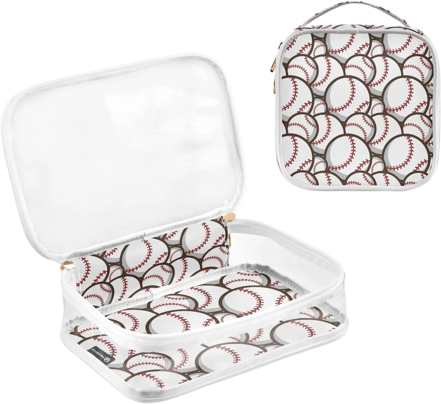 Baseball Soccer 2 Pieces Clear Makeup Cosmetic Toiletry Bags for Women Men PVC Waterproof Portable Travel Storage Carry Pouch with Gold Zippers Travel Organizer for Organizing Traveling Bathroom