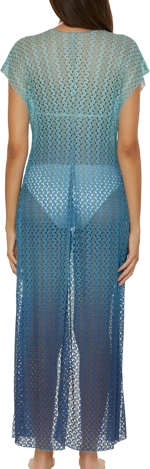 BECCA womens Sunset Crochet Ombre Tunic, Tie Front, Casual, Beach Cover Ups for Women