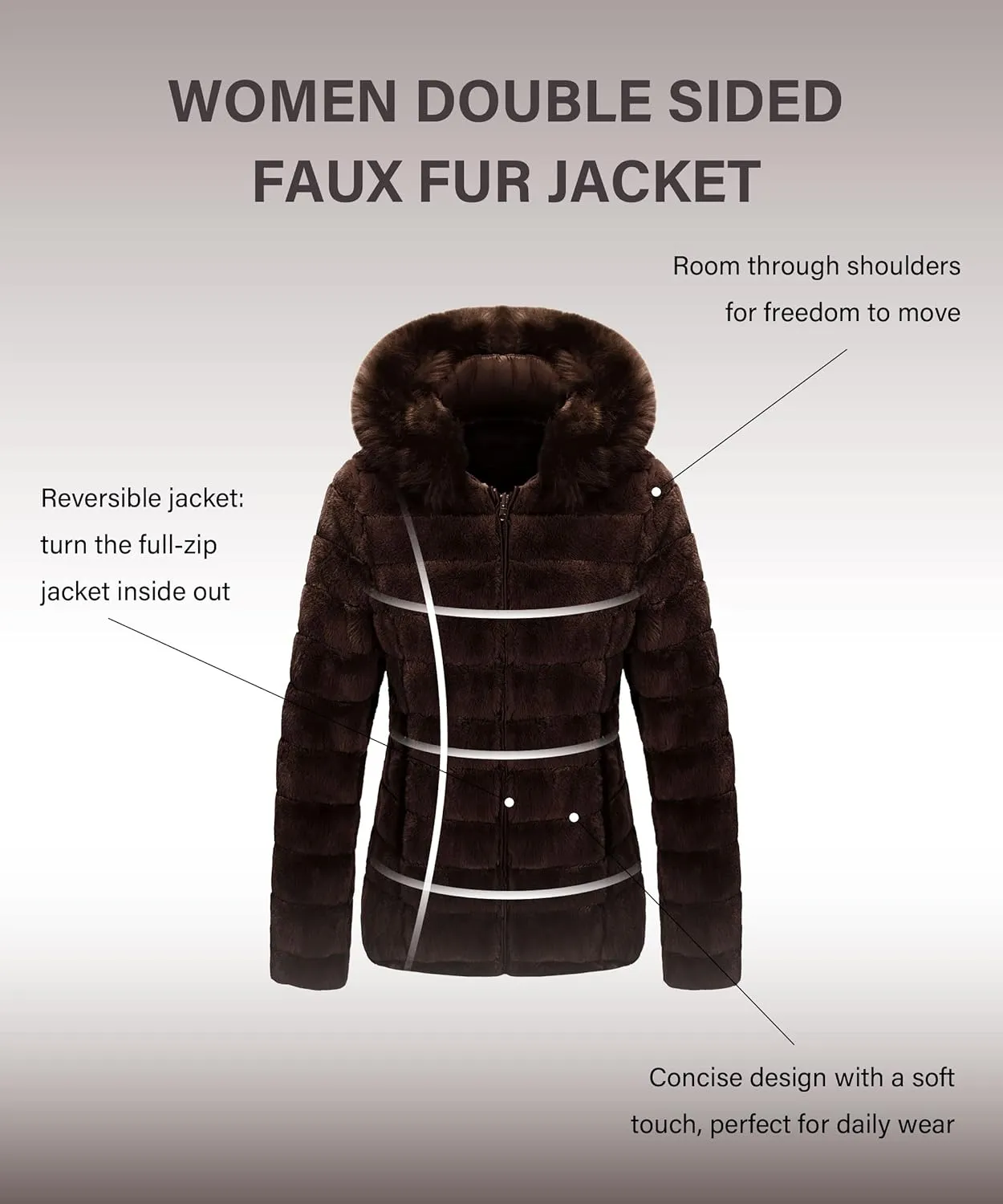 Bellivera Women Double Sided Faux Fur Jacket Spring and Winter Fashion Reversible Hood Puffer Coat with Fur Collar