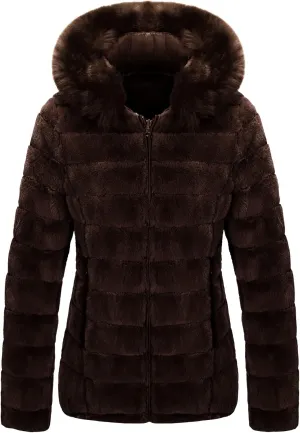 Bellivera Women Double Sided Faux Fur Jacket Spring and Winter Fashion Reversible Hood Puffer Coat with Fur Collar
