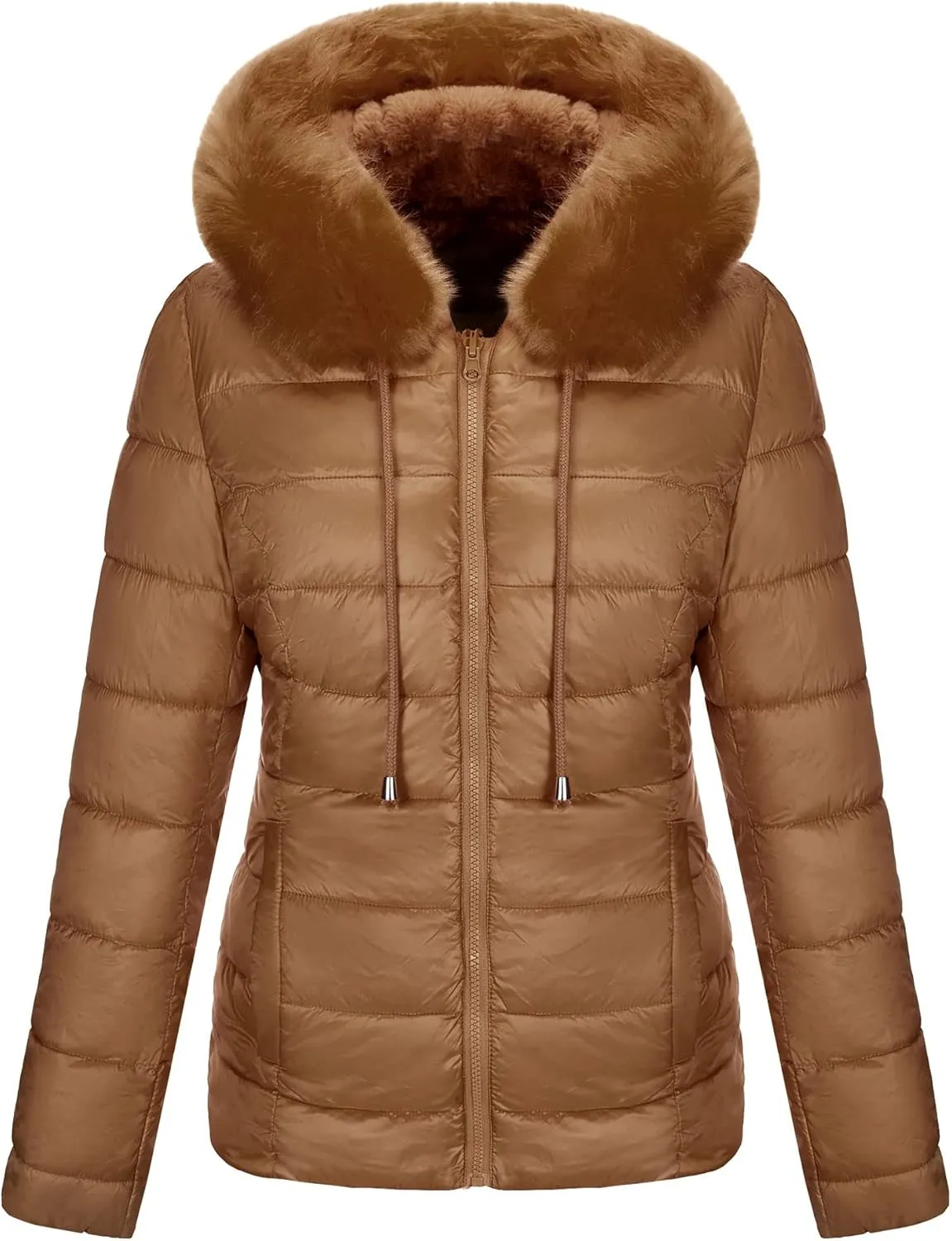 Bellivera Women Double Sided Faux Fur Jacket Spring and Winter Fashion Reversible Hood Puffer Coat with Fur Collar