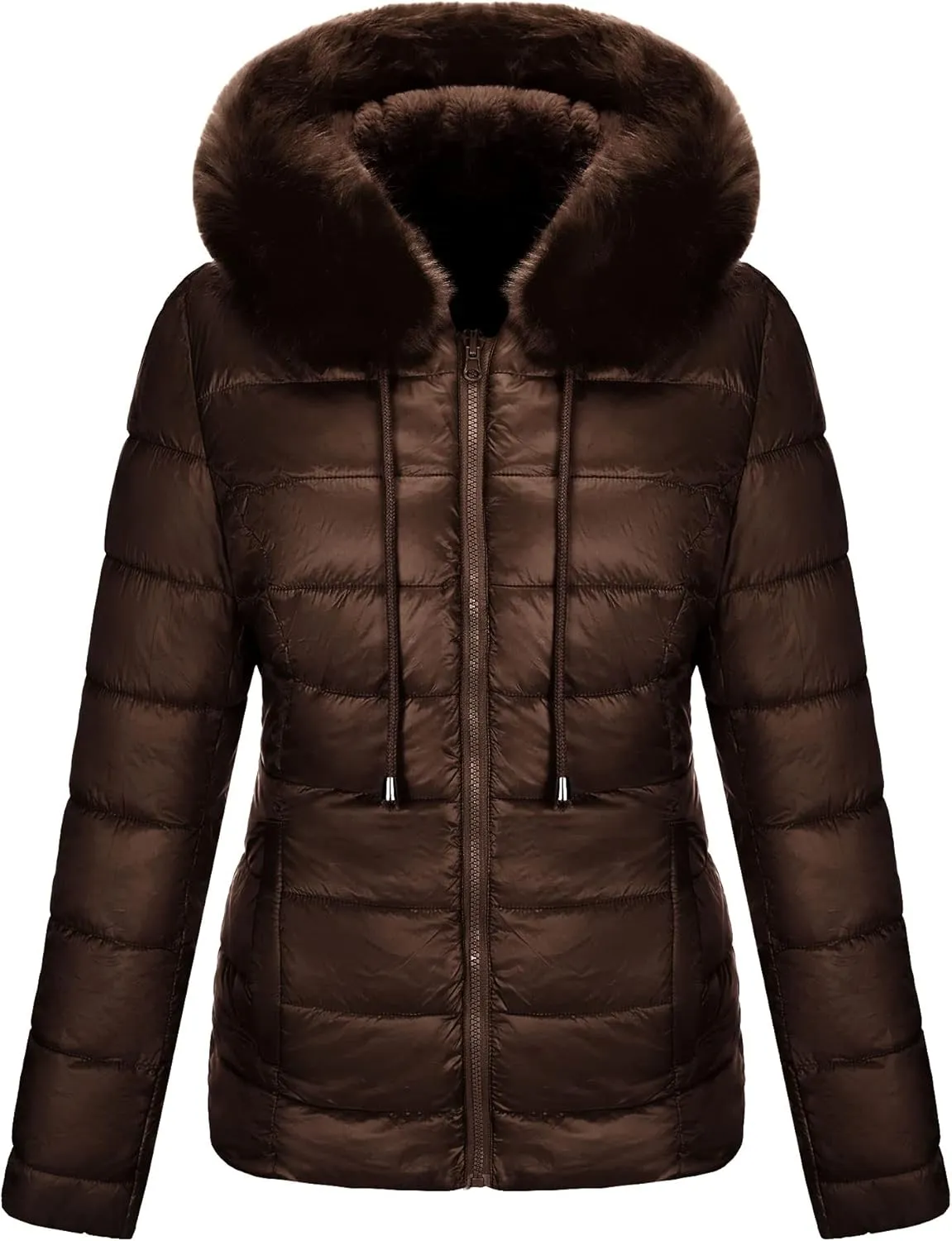 Bellivera Women Double Sided Faux Fur Jacket Spring and Winter Fashion Reversible Hood Puffer Coat with Fur Collar