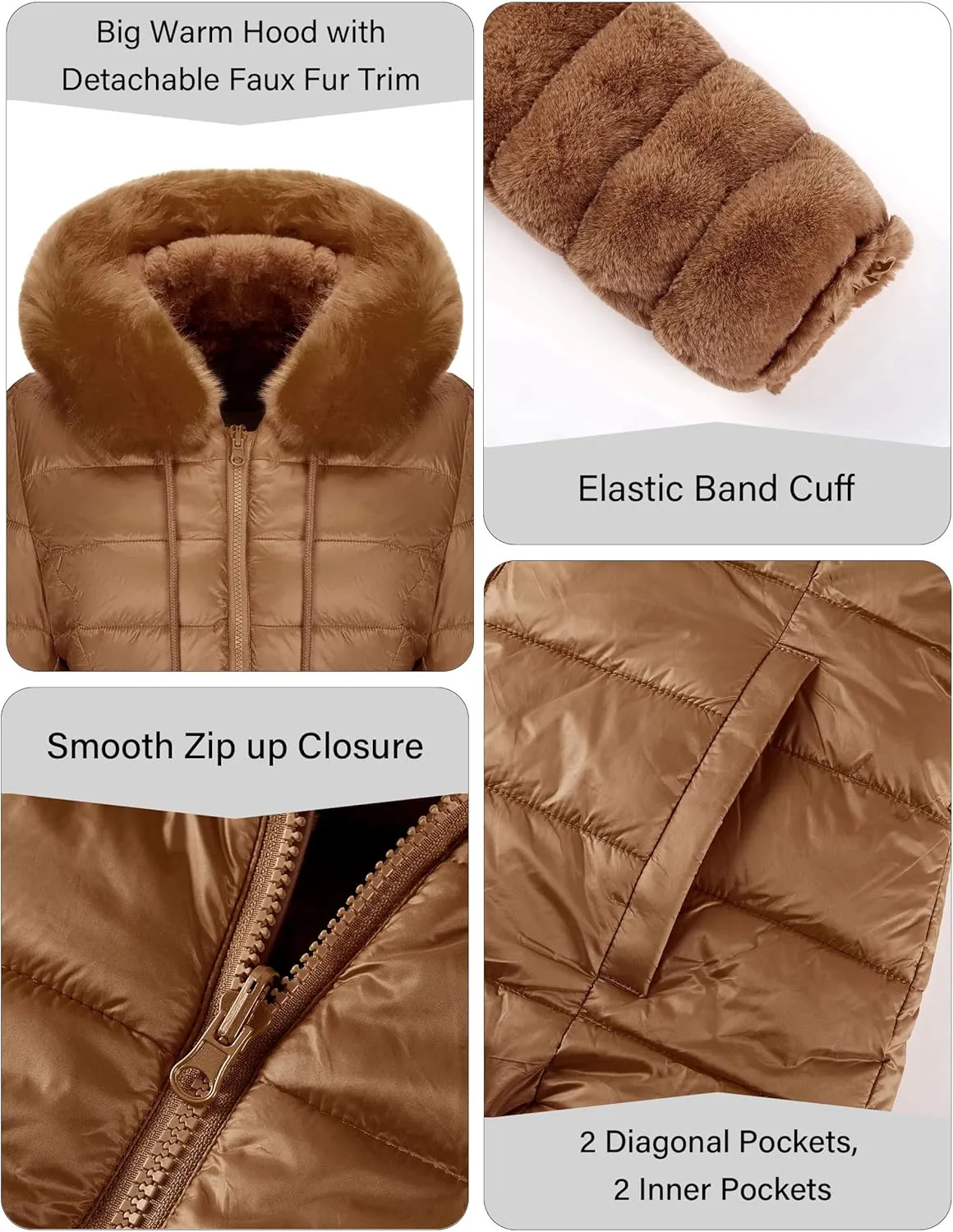 Bellivera Women Double Sided Faux Fur Jacket Spring and Winter Fashion Reversible Hood Puffer Coat with Fur Collar