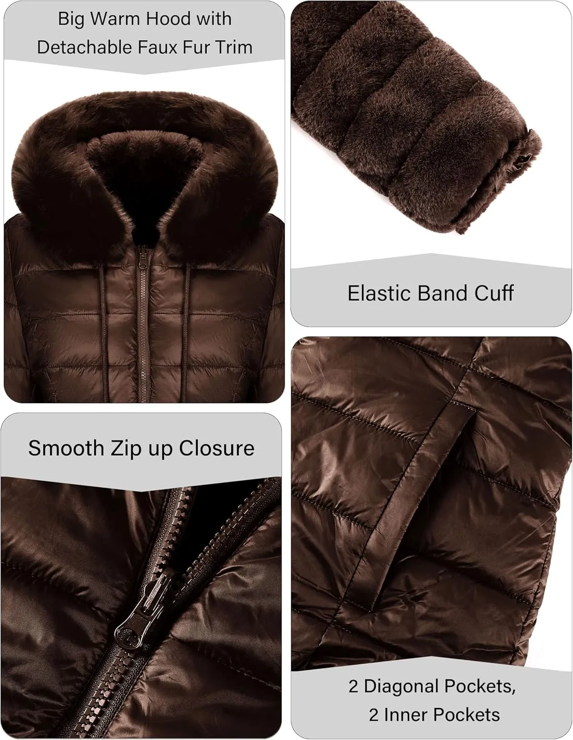 Bellivera Women Double Sided Faux Fur Jacket Spring and Winter Fashion Reversible Hood Puffer Coat with Fur Collar
