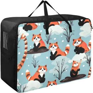 Black and Orange Colored Pandas Storage Bags Bedding Storage Containers with Handles Zippered Storage Bag for Closet Comforter, Pillow, Quilt