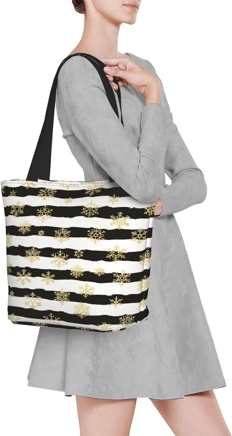 Black Geometric Tote Bag Women Reusable Shopping Bags Shoulder Bag Portable Storage HandBags
