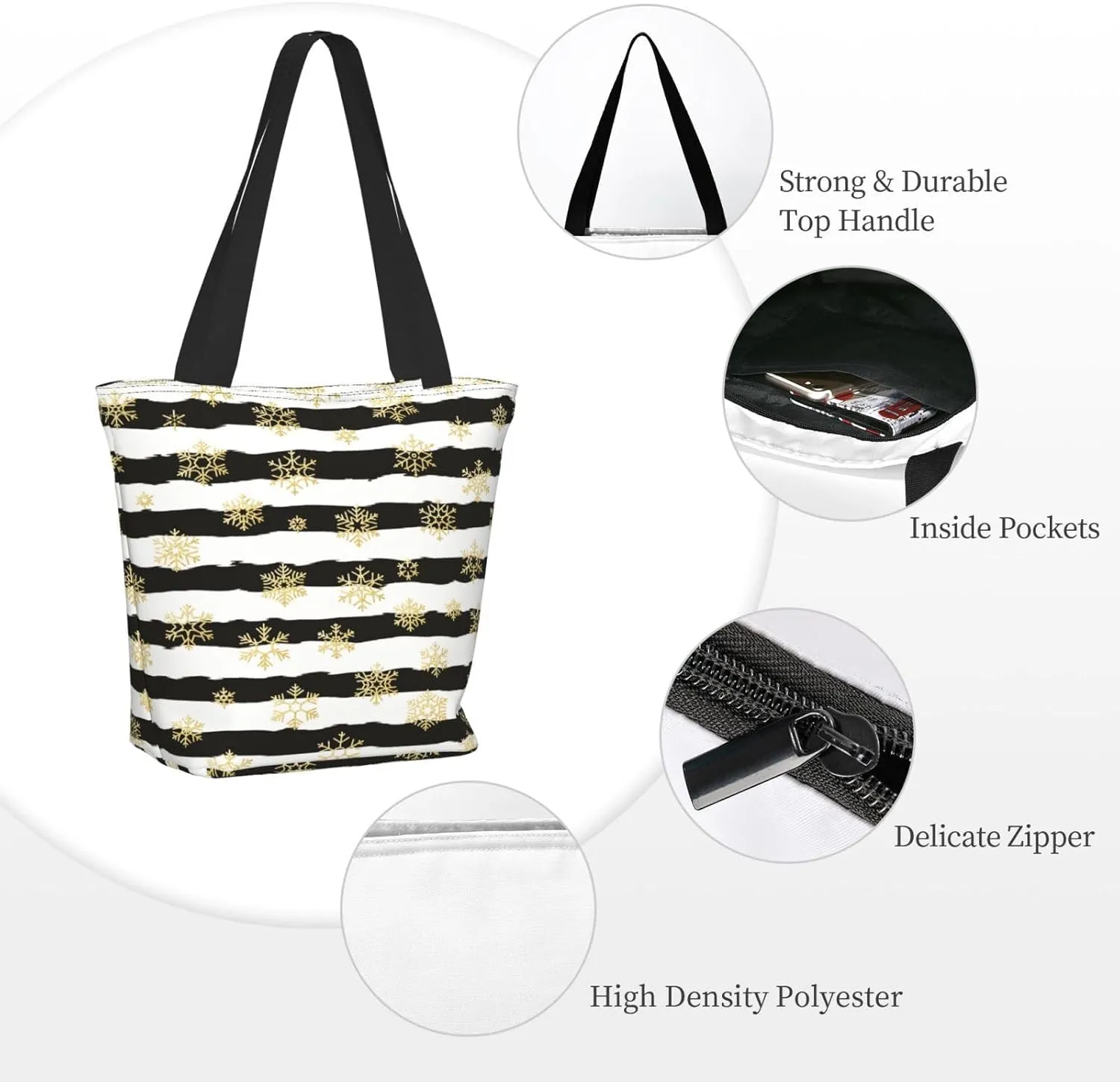 Black Geometric Tote Bag Women Reusable Shopping Bags Shoulder Bag Portable Storage HandBags