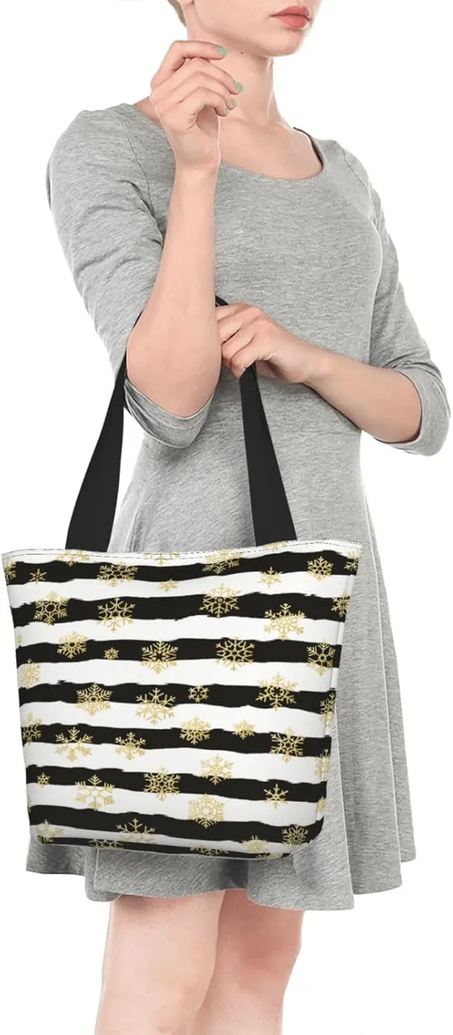 Black Geometric Tote Bag Women Reusable Shopping Bags Shoulder Bag Portable Storage HandBags
